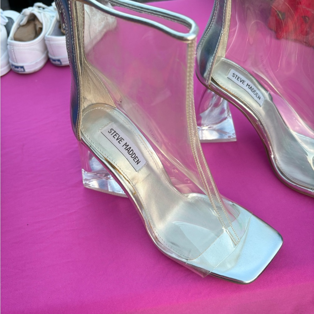 Steve Madden Silver and Clear Heels